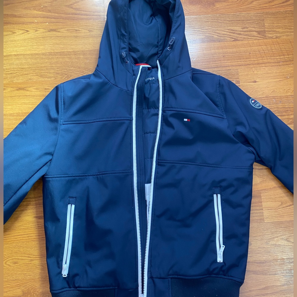 Tommy Hilfiger Men's Navy soft shell hooded bomber jacket